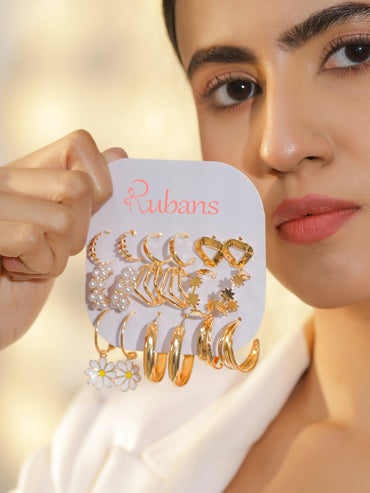 Gold Toned Hoop Earrings Pack of 9