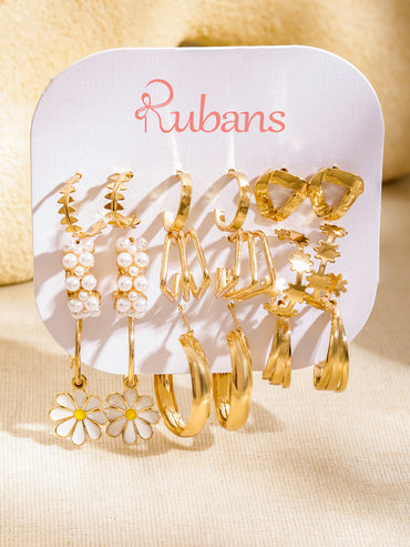 Gold Toned Hoop Earrings Pack of 9