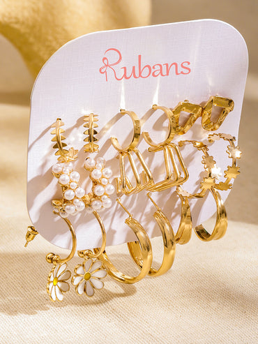 Gold Toned Hoop Earrings Pack of 9