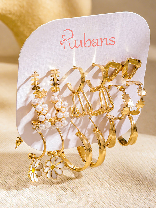 Gold Toned Hoop Earrings Pack of 9