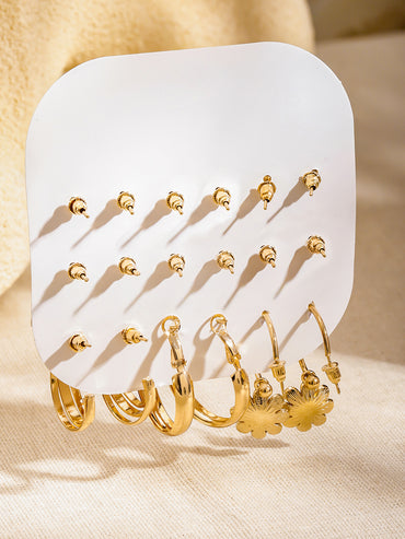 Gold Toned Hoop Earrings Pack of 9