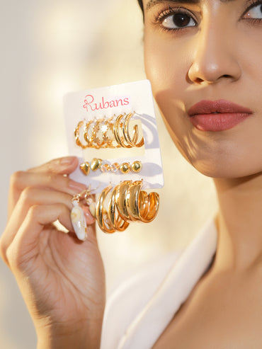 Gold Toned Hoop & Stud Earrings Pack of 9