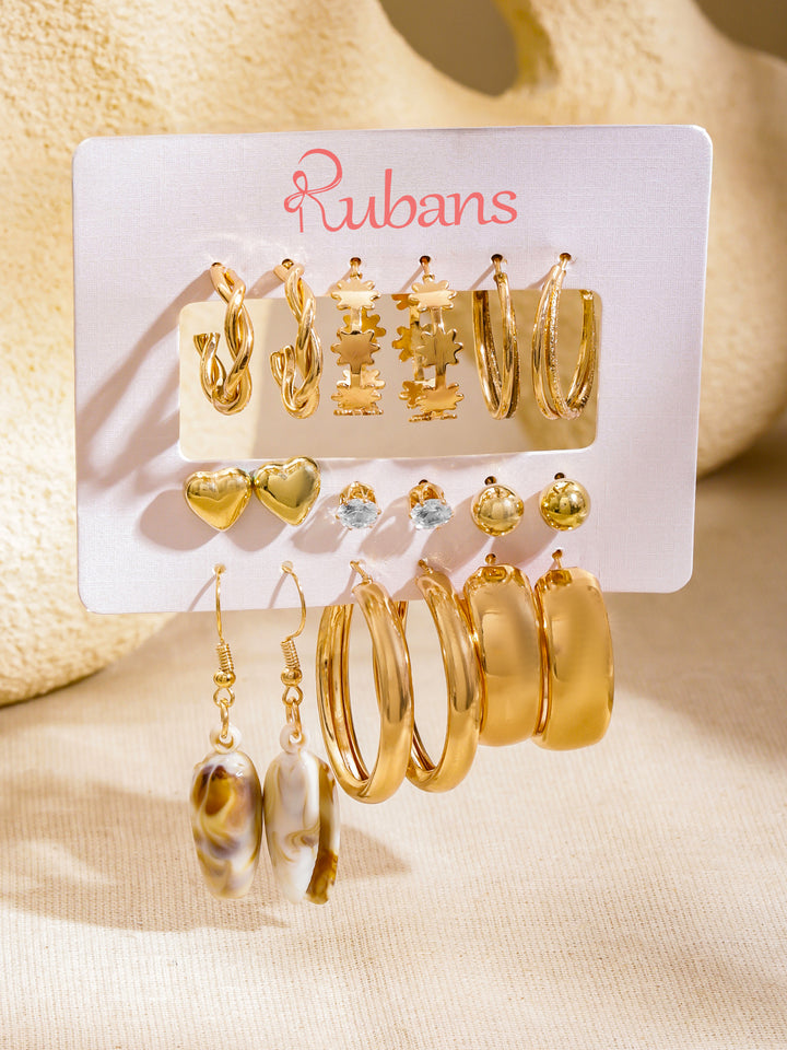 Rubans Set Of 9 18K Gold Plated Circular Half Hoop Earrings