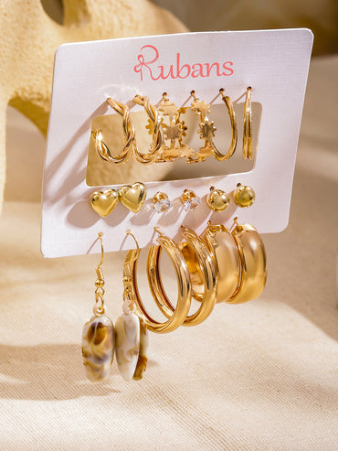 Gold Toned Hoop & Stud Earrings Pack of 9