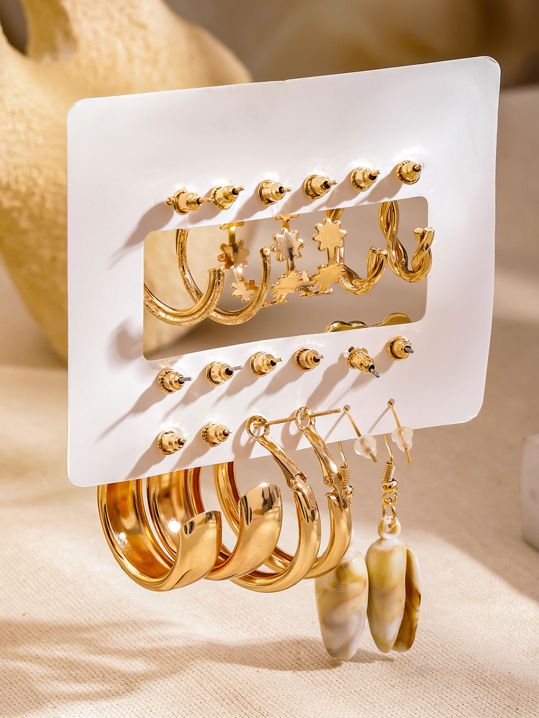 Rubans Set Of 9 18K Gold Plated Circular Half Hoop Earrings