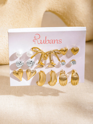 Gold Toned Earrings Pack of 8