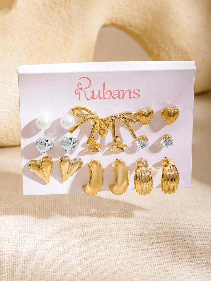 Rubans Set Of 9 18K Gold Plated Circular Half Hoop Earrings