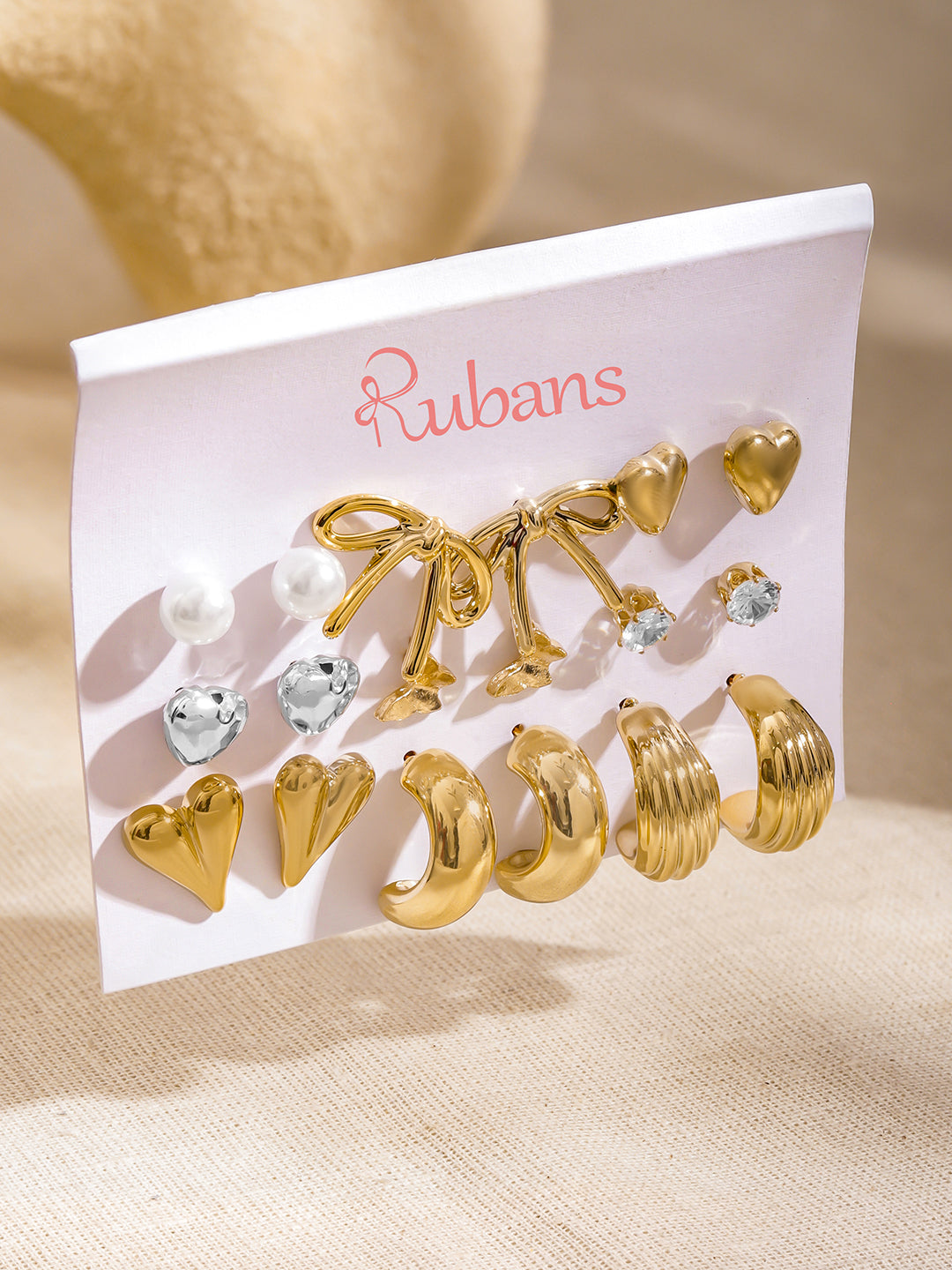 Rubans Set Of 9 18K Gold Plated Circular Half Hoop Earrings