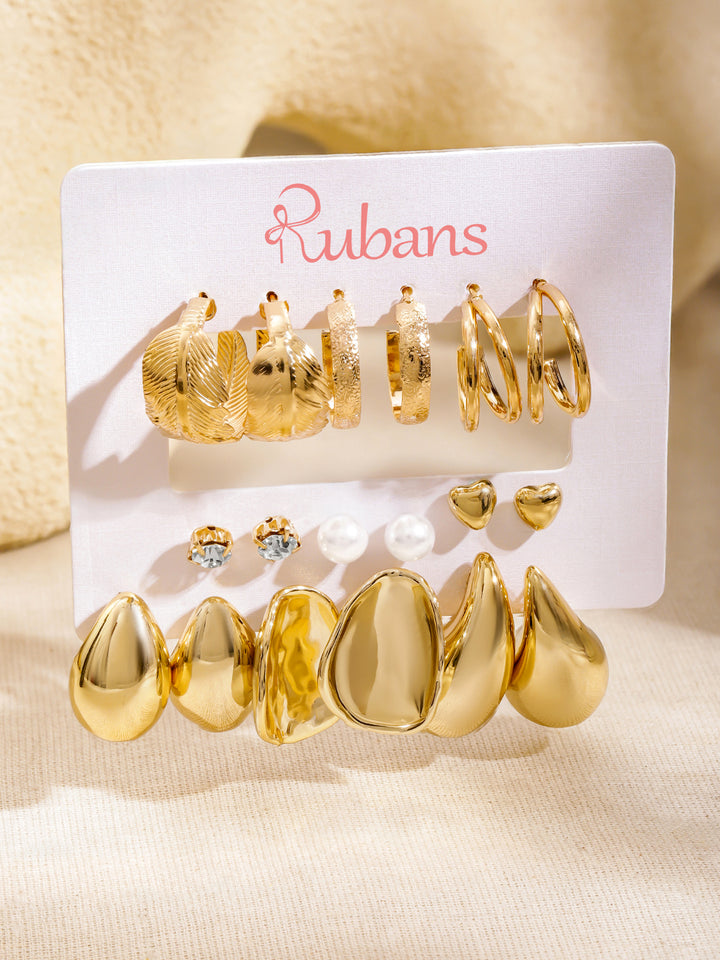 Rubans Set of 9 18K Gold Plated Paisley Shaped Studs