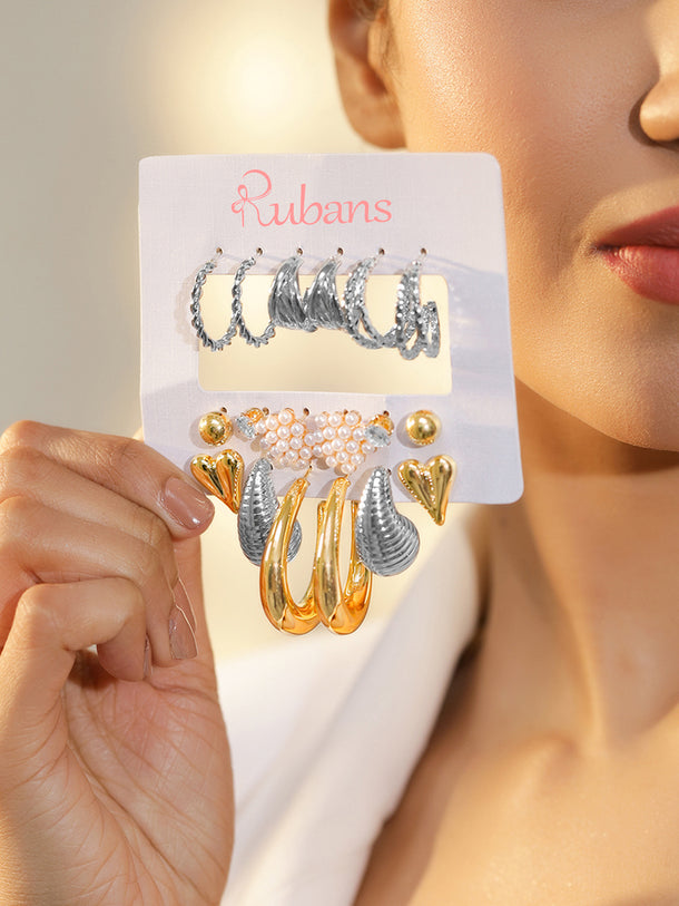 Pack of 9 Stud & Hoop Earrings