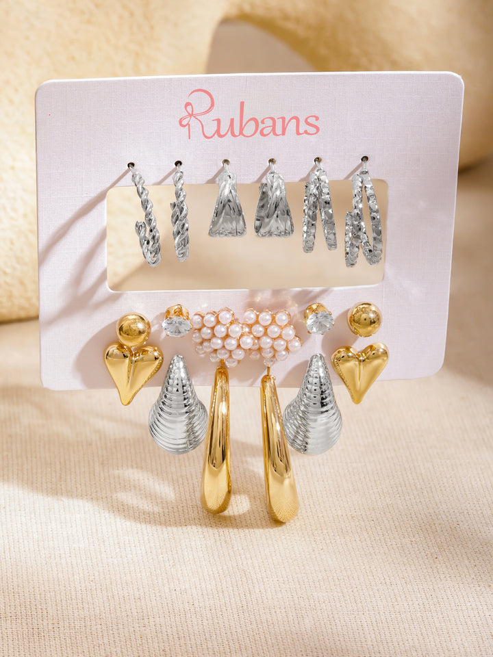 Rubans Set Of 9 18K Gold Plated Circular Half Hoop Earrings