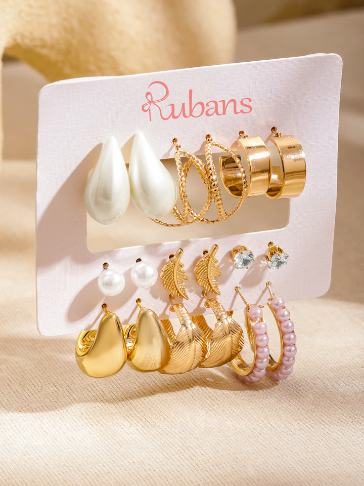 Rubans Set Of 9 18K Gold Plated Circular Half Hoop Earrings