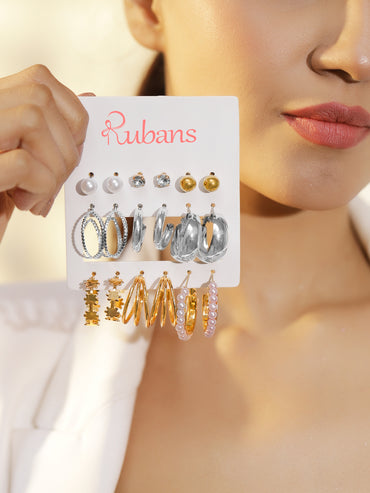 Pack of 9 Hoop & Stud Earrings