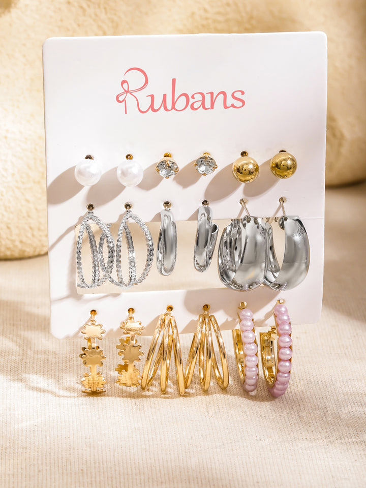 Rubans Set Of 9 18K Gold Plated Layered Circular Half Hoop Earrings