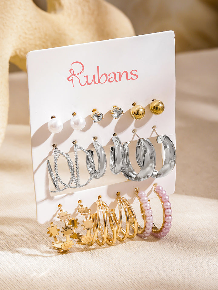 Rubans Set Of 9 18K Gold Plated Layered Circular Half Hoop Earrings