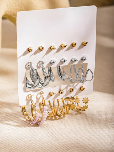 Pack of 9 Hoop & Stud Earrings