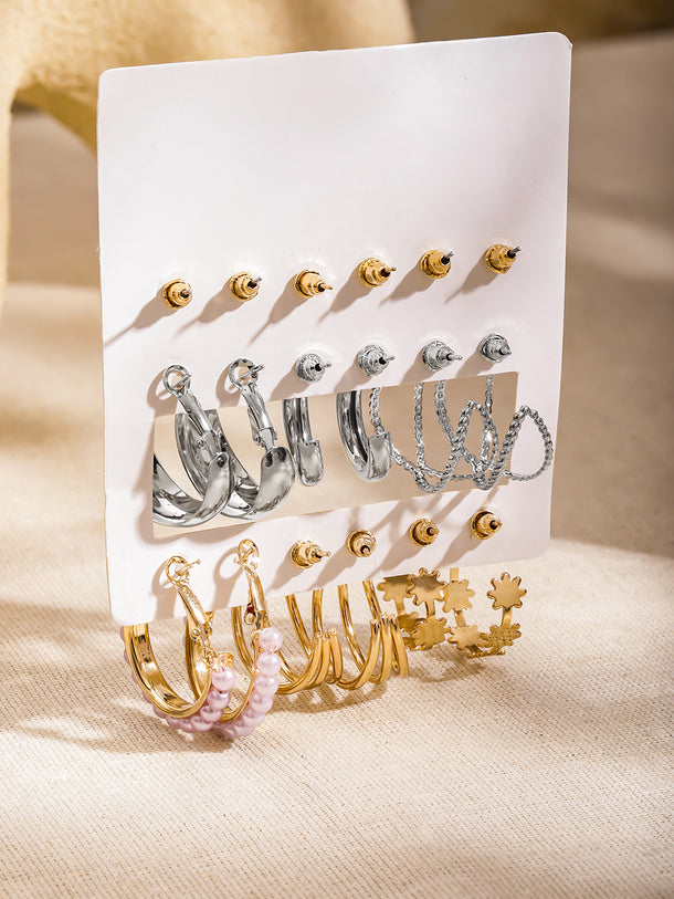 Pack of 9 Hoop & Stud Earrings
