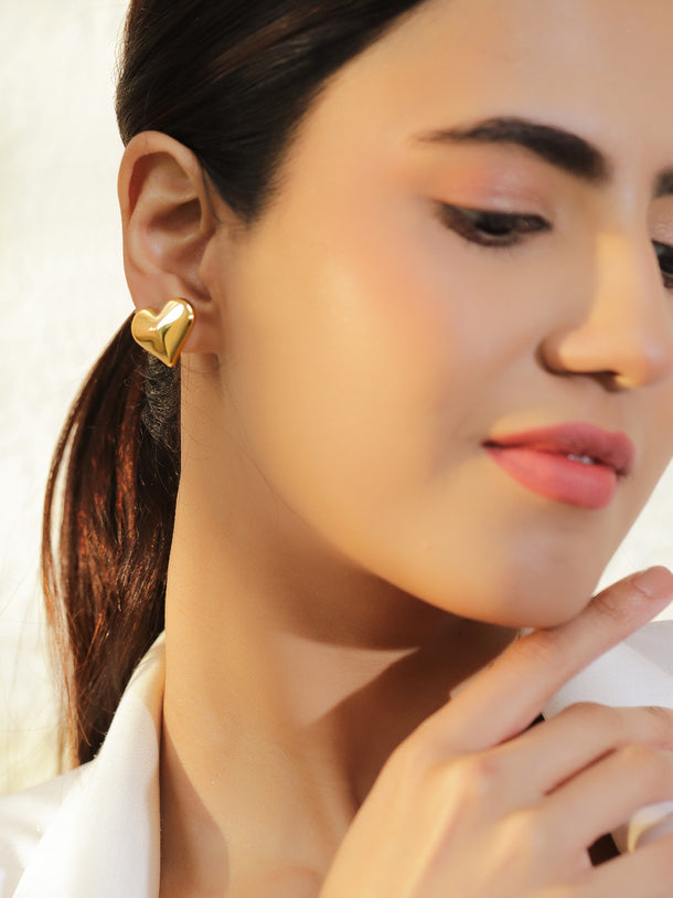 Rubans Set of 3 18K Gold-Plated Brass Earrings with Polished Heart & Crystal Studs