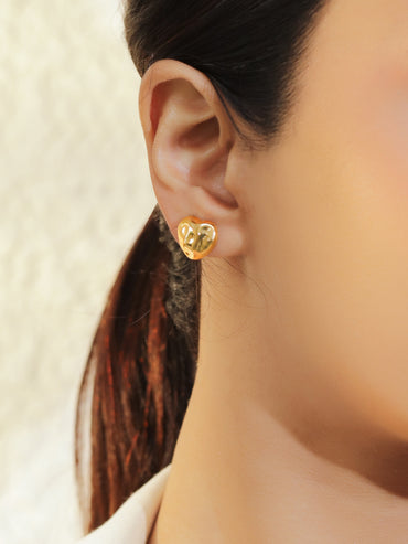 Rubans Set of 3 18K Gold-Plated Brass Earrings with Polished Heart & Crystal Studs