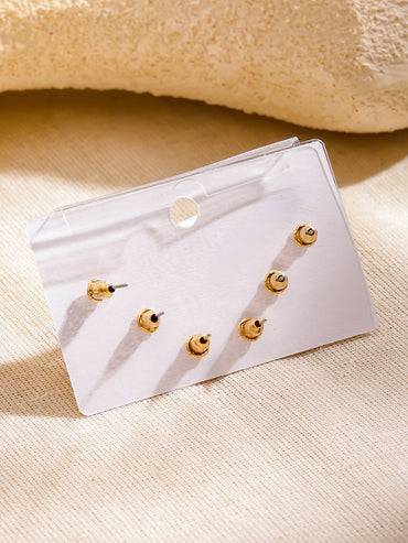 Rubans Set of 3 18K Gold-Plated Brass Earrings with Polished Heart & Crystal Studs