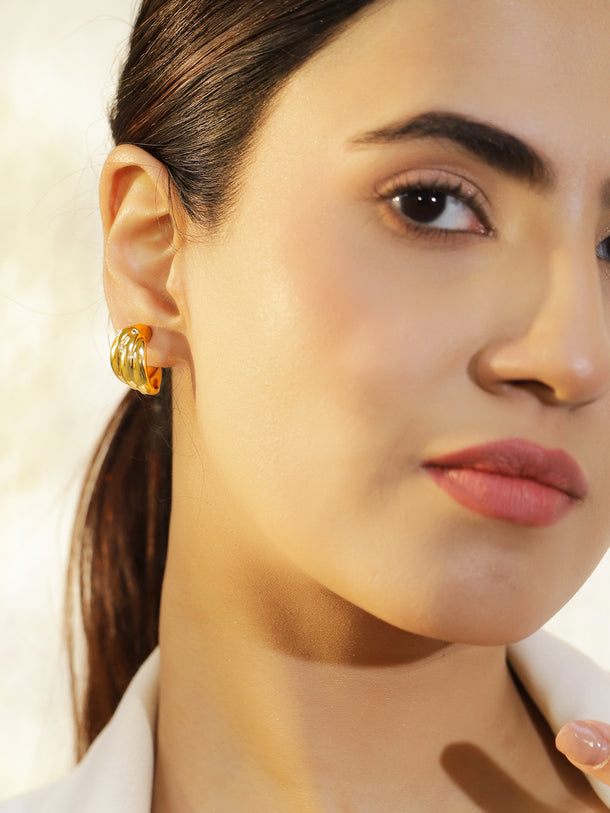 Rubans Set of 3 18K Gold-Plated Tear-Drop & Textured Hoop Bold Statement Earrings