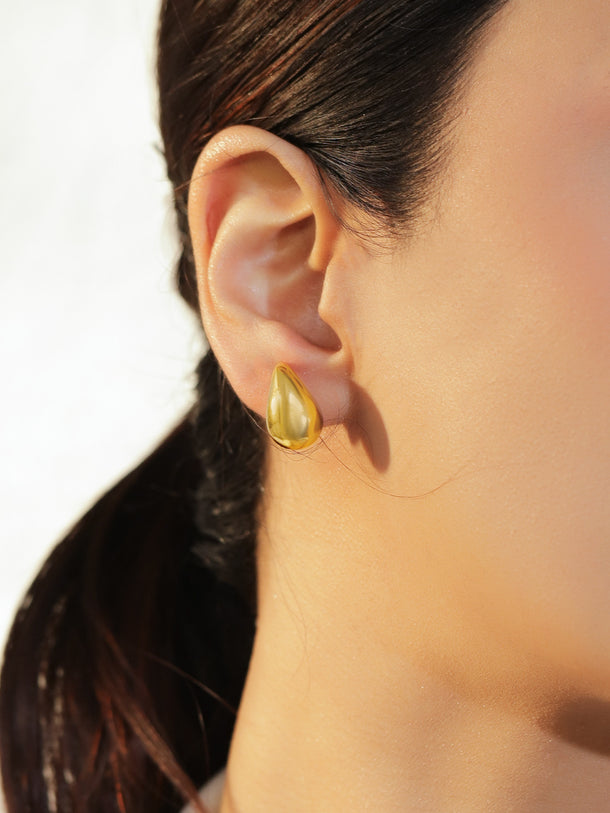 Rubans Set of 3 18K Gold-Plated Tear-Drop & Textured Hoop Bold Statement Earrings