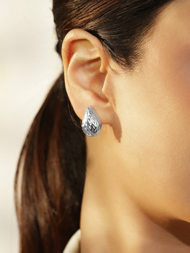 Rubans Set of 3 18K Gold & Rhodium-Plated Textured Tear-Drop & Crystal Stud Earrings