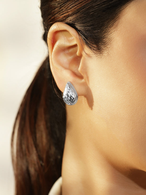 Rubans Set of 3 18K Gold & Rhodium-Plated Textured Tear-Drop & Crystal Stud Earrings
