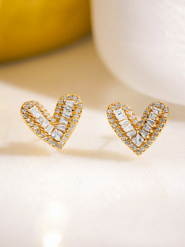 Rubans 18K Gold-Plated Heart-Shaped Sparkling Cubic Zirconia Stud Earrings