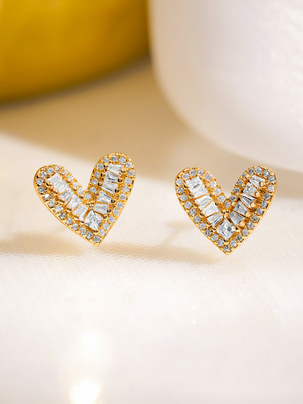 Rubans 18K Gold-Plated Heart-Shaped Sparkling Cubic Zirconia Stud Earrings