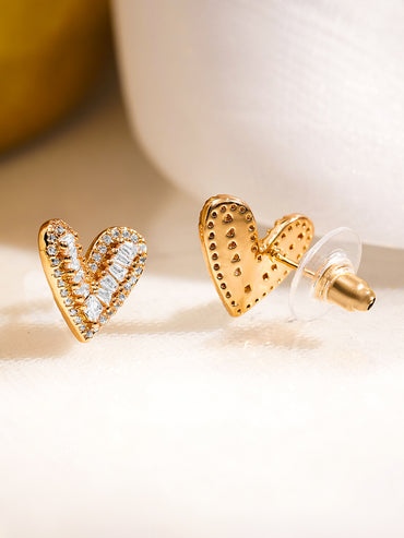 Rubans 18K Gold-Plated Heart-Shaped Sparkling Cubic Zirconia Stud Earrings