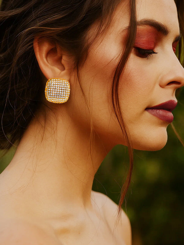 Golden Crystal Canvas Stud Earrings