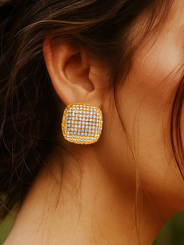 Golden Crystal Canvas Stud Earrings