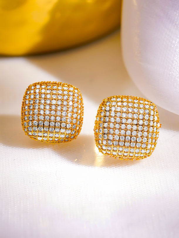 Golden Crystal Canvas Stud Earrings