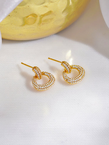 Rubans 18K Gold-Plated White Crystal AD Textured Circular Loop Stud Earrings