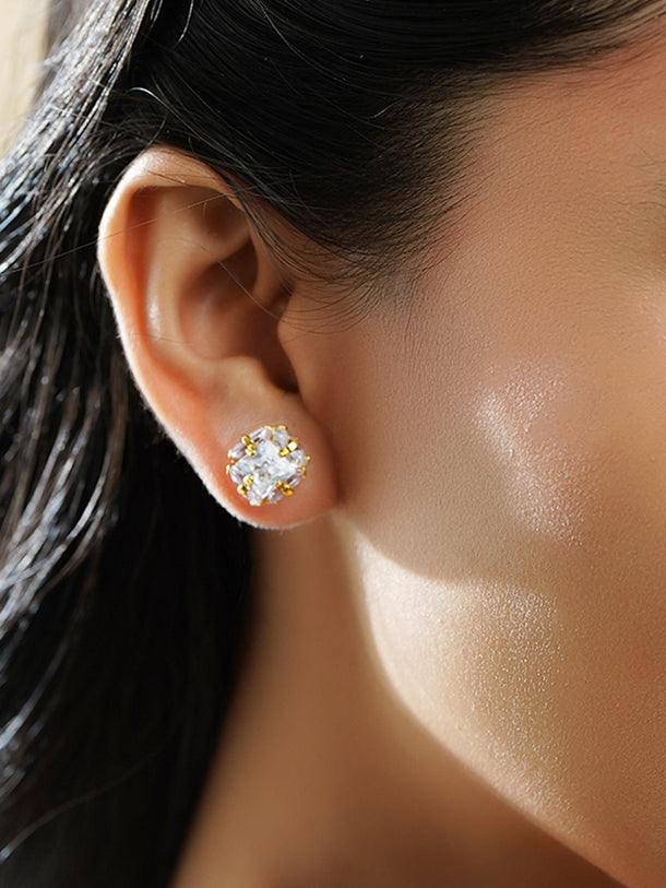 Crystal Studded Gold Toned Stud Earrings