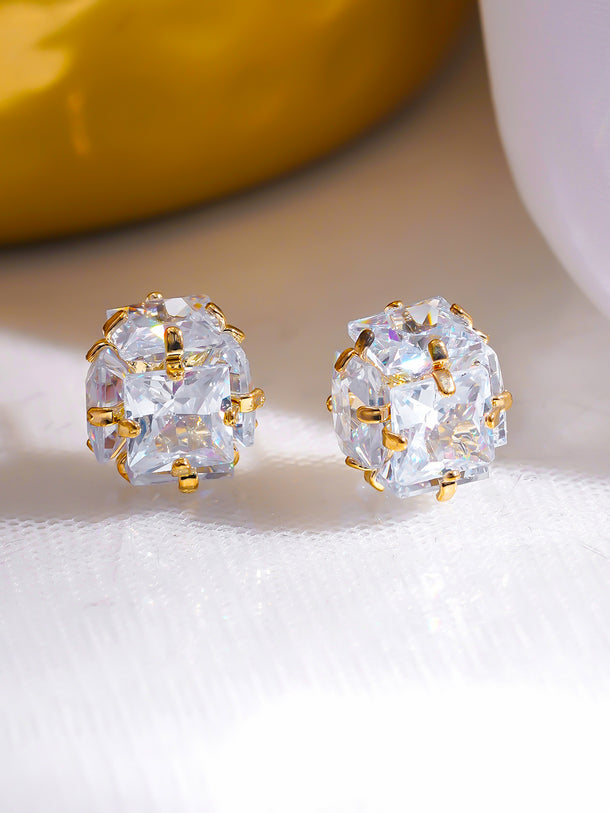 Crystal Studded Gold Toned Stud Earrings