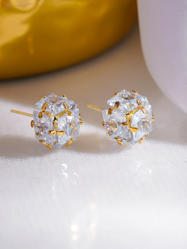 Crystal Studded Gold Toned Stud Earrings
