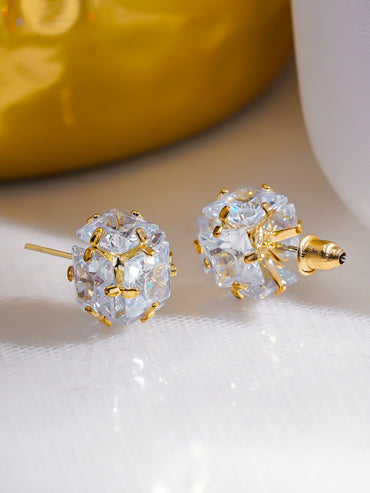 Crystal Studded Gold Toned Stud Earrings