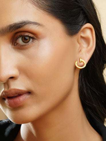 Rubans 18K Gold-Plated Crystal CZ Studded Open Hoop Minimal Stud Earrings