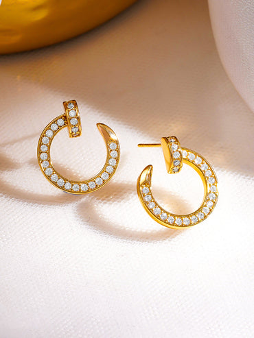 Rubans 18K Gold-Plated Crystal CZ Studded Open Hoop Minimal Stud Earrings