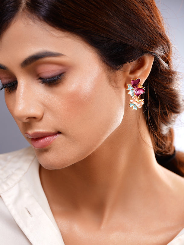 Multicolor Enamel Butterfly Stud Earrings