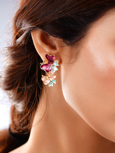 Multicolor Enamel Butterfly Stud Earrings