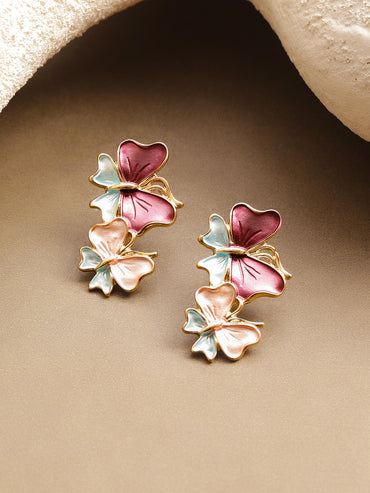 Multicolor Enamel Butterfly Stud Earrings