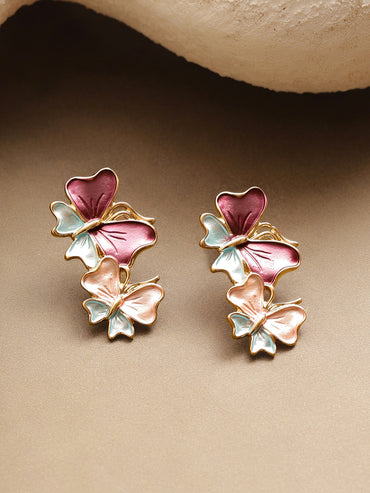 Multicolor Enamel Butterfly Stud Earrings