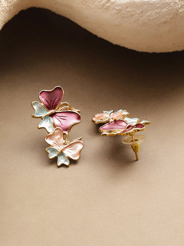 Multicolor Enamel Butterfly Stud Earrings