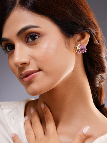 Classic Pink Elephant Gold Stud Earrings