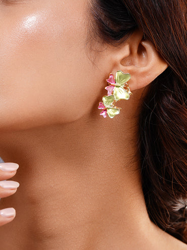 Pastel Pink Green Enamel Butterfly Stud Earrings