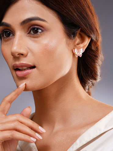 Blush Pink Enamel Crystal Butterfly Studs