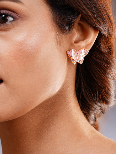 Blush Pink Enamel Crystal Butterfly Studs